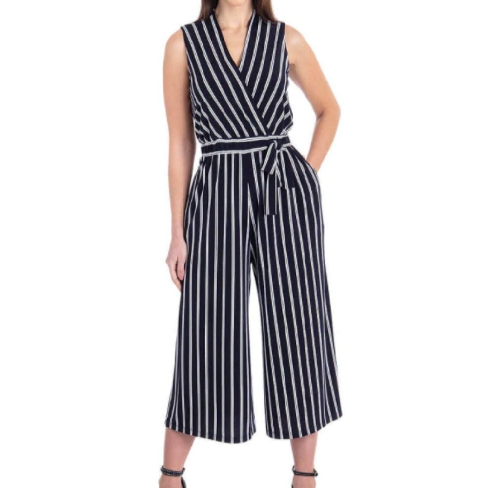 Sandra Darren Navy & White Jumpsuit